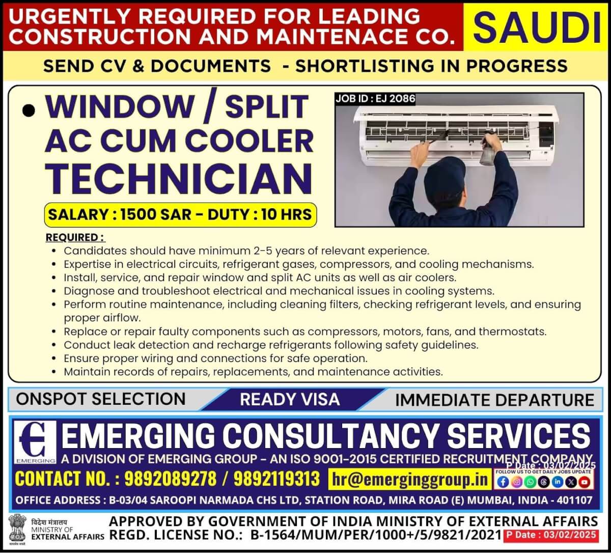 Urgently Required For Construction & Maintenance Company in Saudi Arabia - Shortlisting in Progress