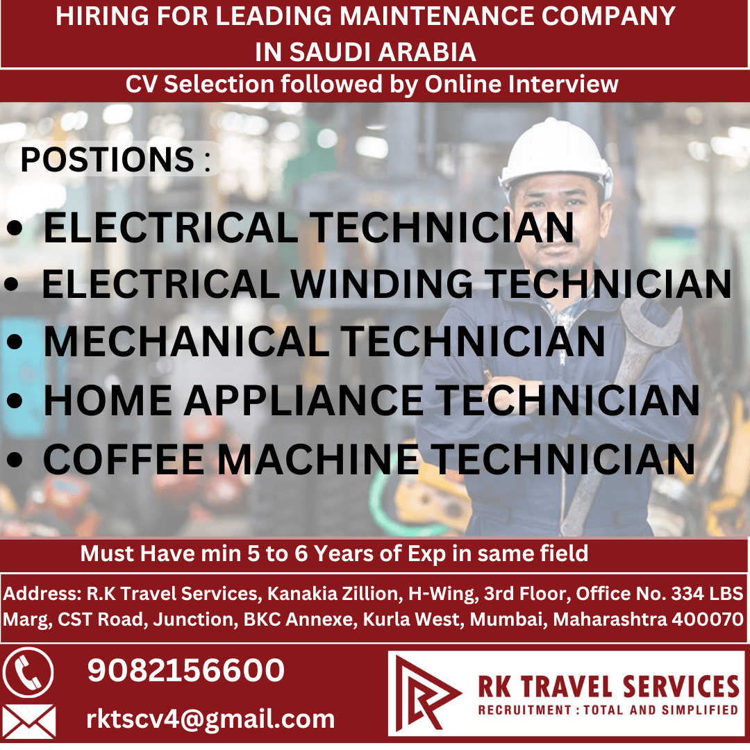 HIRING FOR LEADING MAINTENANCE COMPANY  IN SAUDI ARABIA