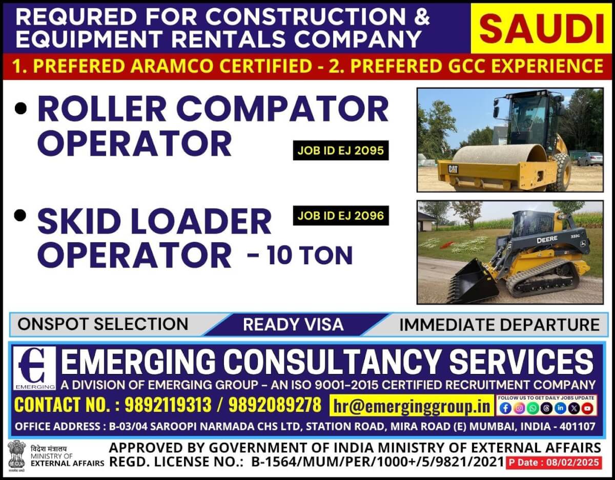 Urgently Required For Construction & Equipment Rental Company in Saudi Arabia - Preferred ARAMCO Certified