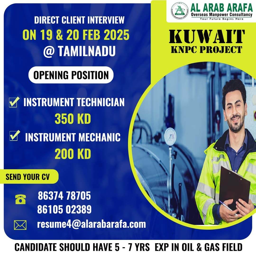 DIRECT CLIENT INTERVIEW ON 19 & 20 FEB 2025 @ TAMILNADU