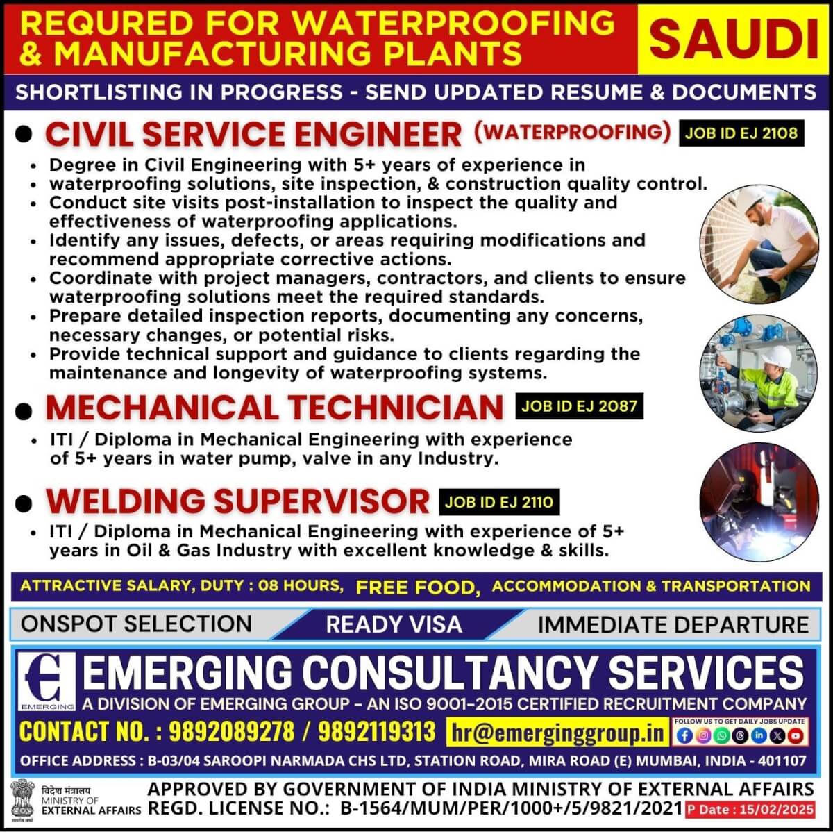 Urgently Required for Leading Waterproofing & Manufacturing Plants in Saudi Arabia - Shortlisting in Progress