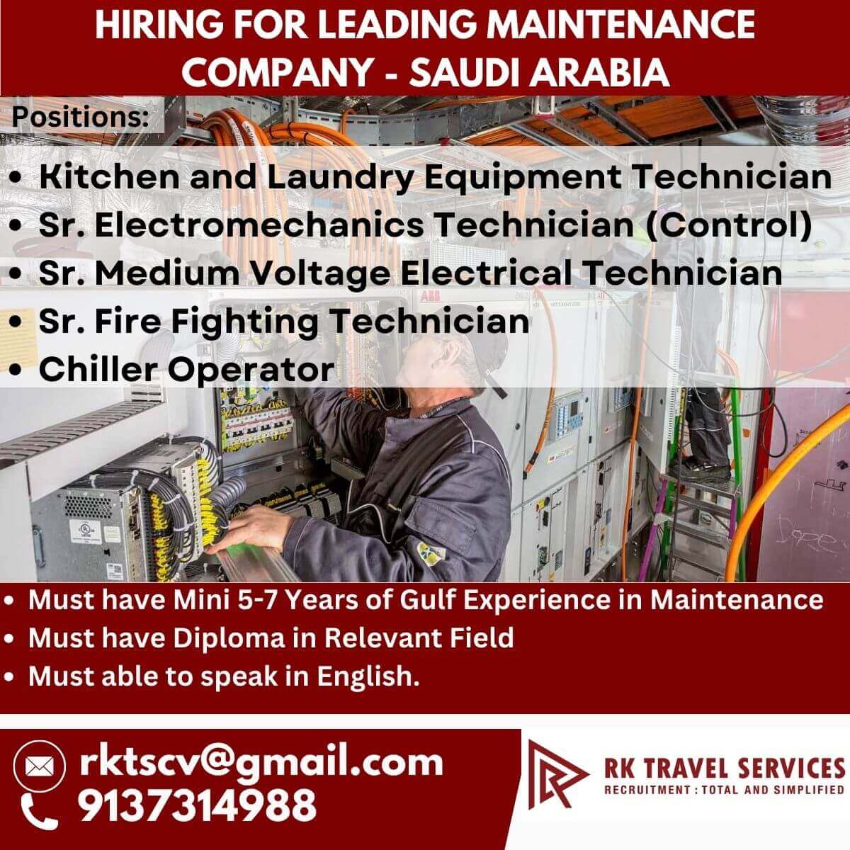 HIRING FOR LEADING MAINTENANCE COMPANY - SAUDI ARABIA