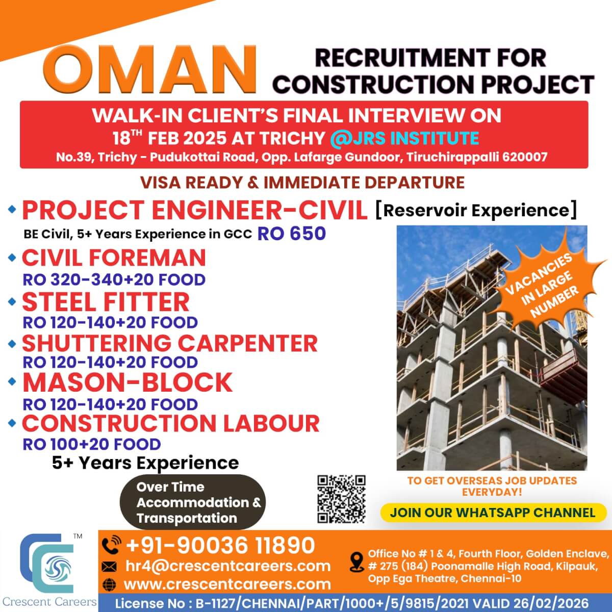 PROJECT ENGINEER-CIVIL / CIVIL FOREMAN / STEEL FITTER / SHUTTERING CARPENTER / MASON-BLOCK / CONSTRUCTION LABOUR