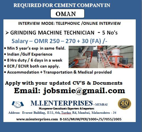 REQUIRED FOR CEMENT COMPANY IN OMAN