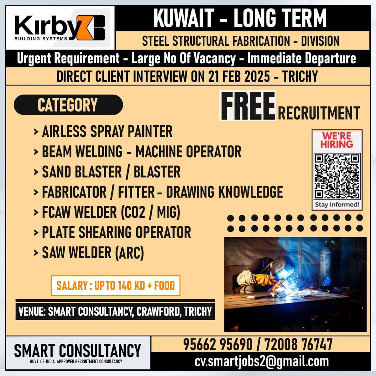 WANTED FOR A LEADING STEEL STRUCTURAL FABRICATION COMPANY - KUWAIT / DIRECT CLIENT INTERVIEW ON 21 FEB - TRICHY