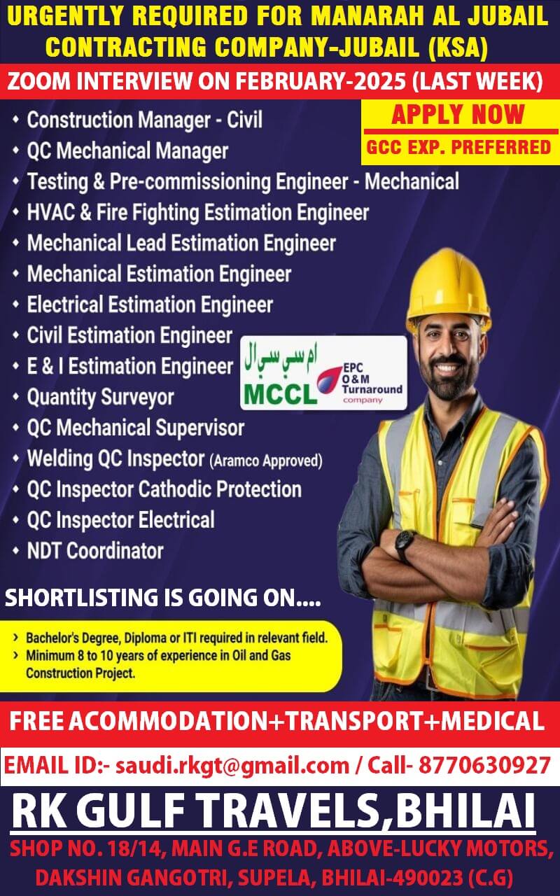 URGENTLY REQUIRED FOR A LEADING CONTRACTING COMPANY-KSA.