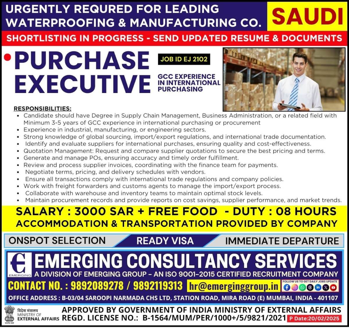 Urgently Required for Leading Waterproofing & Manufacturing Company in Saudi Arabia - Shortlisting in Progress