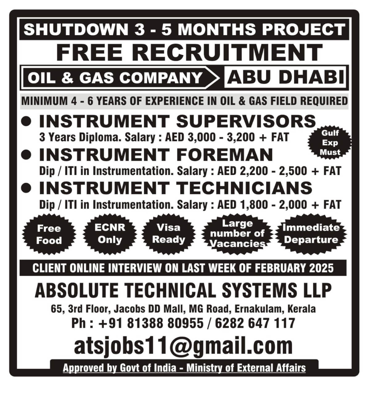 Instrument Technicians for Abu Dhabi