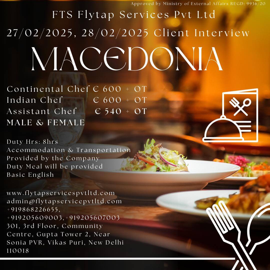 Chef & Hospitality Roles in Macedonia – Client Interview on 27th & 28th February 2025