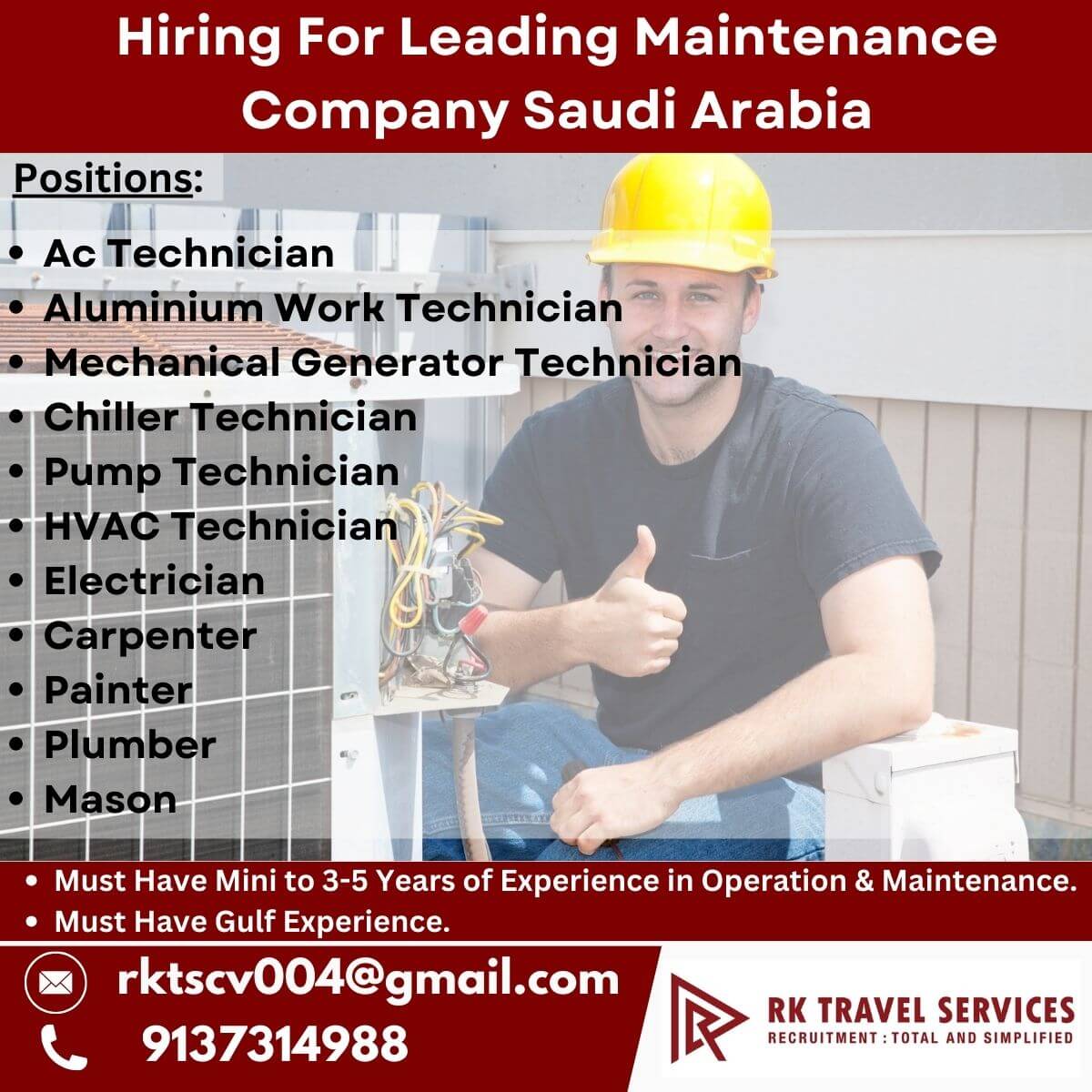 Hiring For Leading Maintenance Company Saudi Arabia