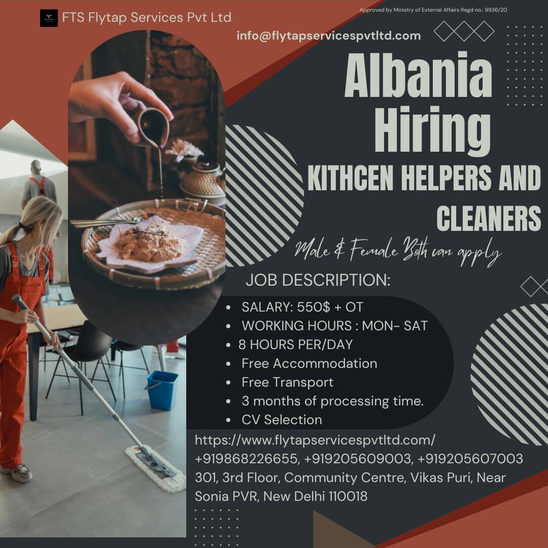 Urgent Hiring – Kitchen Helpers & Cleaners for Albania | Free Accommodation & Transport