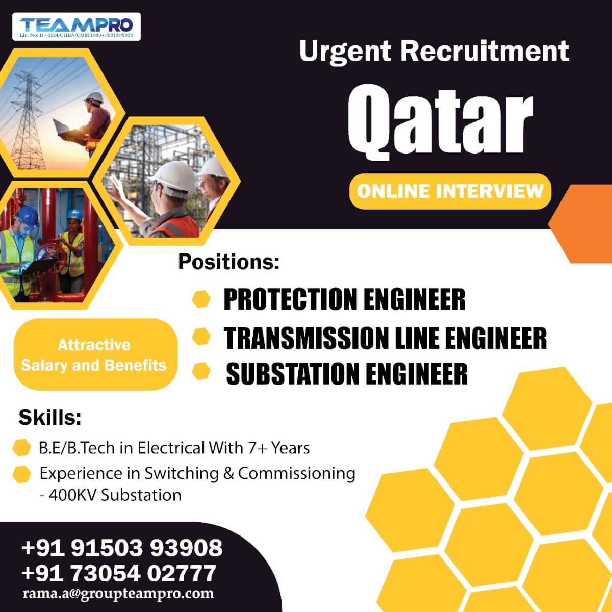 Urgent recuiment for Substation Engineer in Qatar