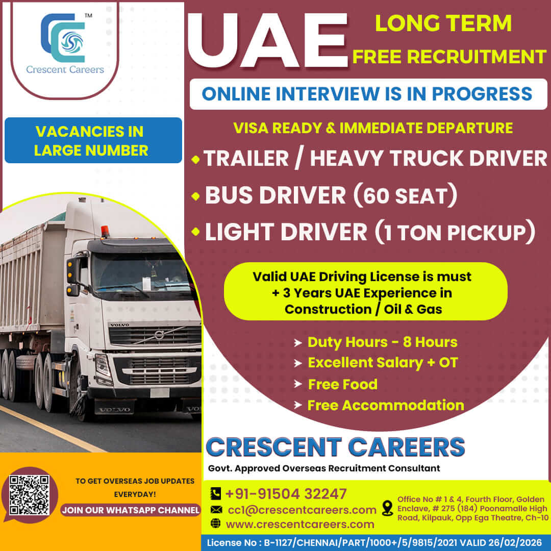 TRAILER / HEAVY TRUCK DRIVER / BUS DRIEVR [60 SEAT] / LIGHT DRIVER [1 TON PICK UP]