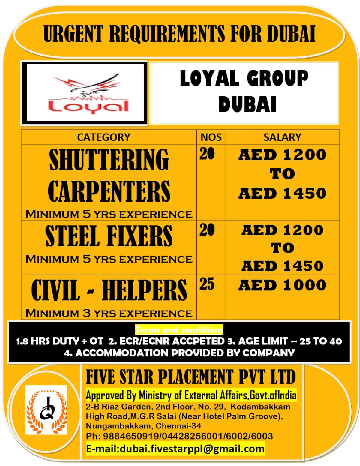 URGENT REQUIREMENT FOR DUBAI