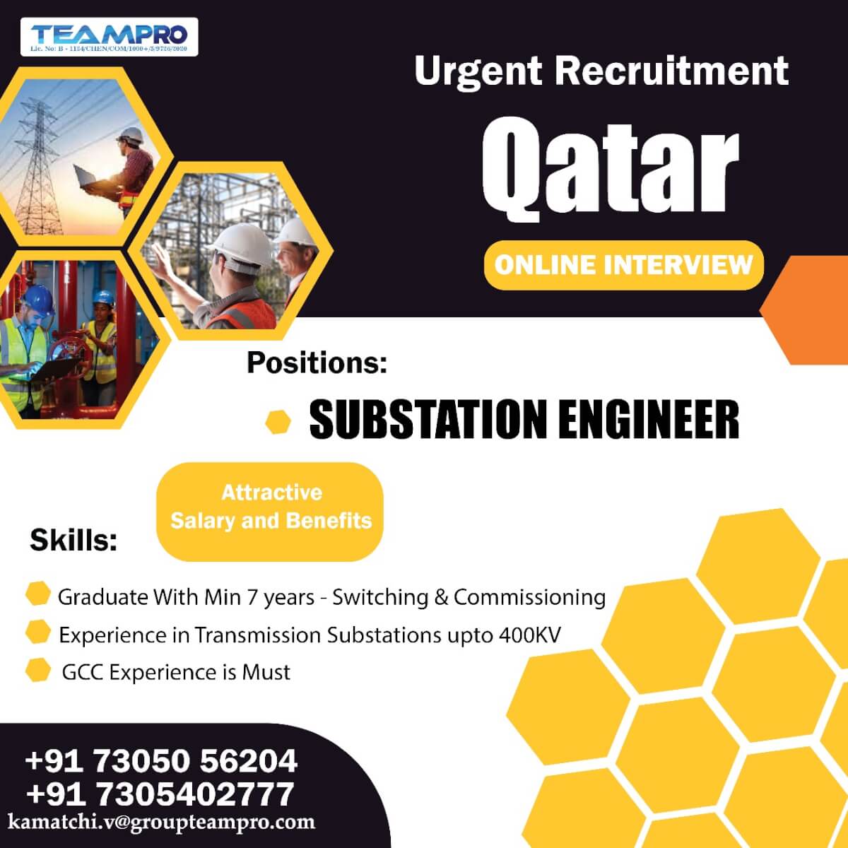 Urgent recruitment for Substation Engineer in Qatar