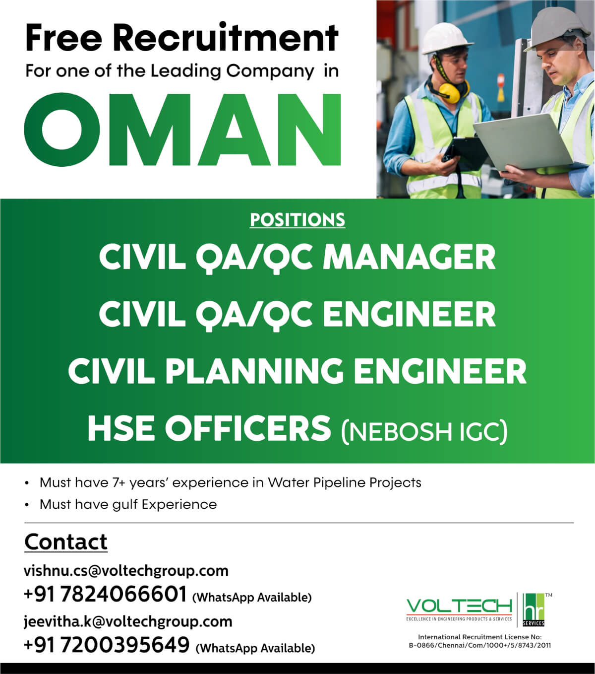 Free Recruitment for one of the leading company in Oman