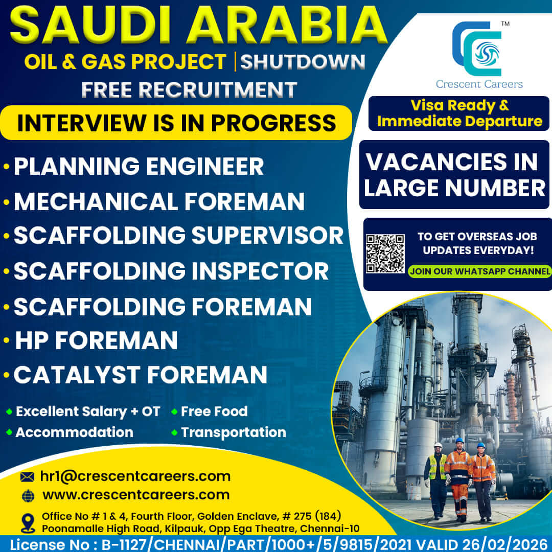 Recruitment for Oil & Gas Company in SAUDI ARABIA