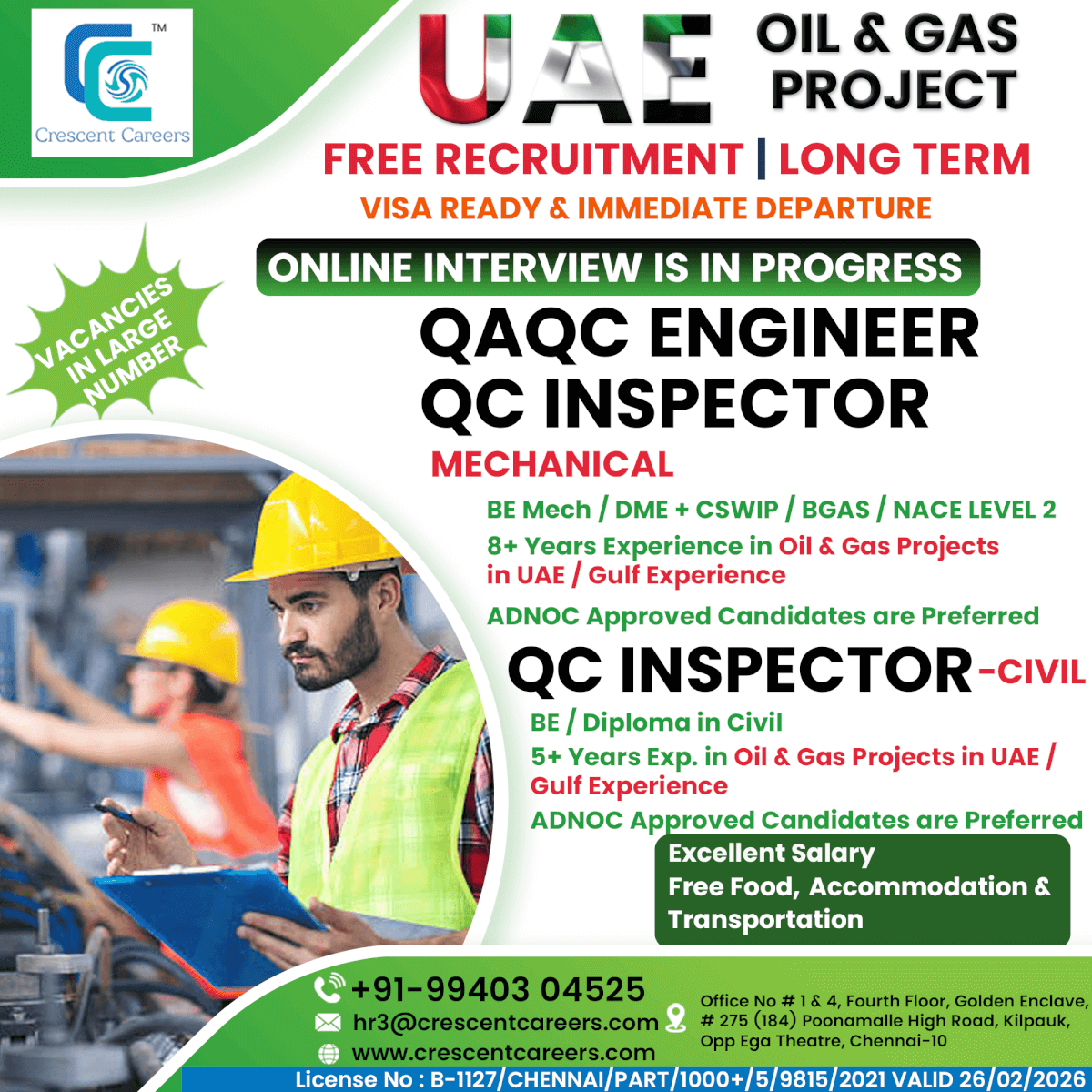 QAQC ENGINEER-MECHANICAL / QC INSPECTOR-MECHANICAL / QC INSPECTOR-CIVIL