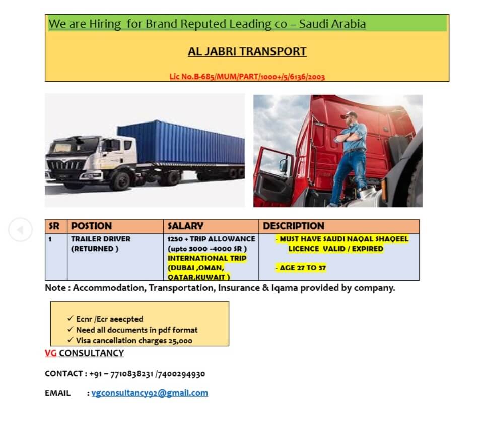 URGENT REQUIRED FOR AL JABRI TRANSPORT