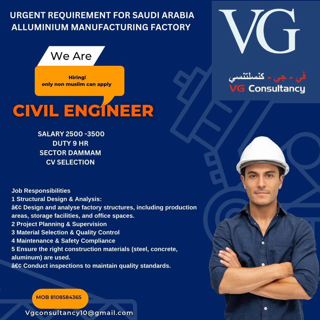 urgent requirement for engineer Saudi  Arabia