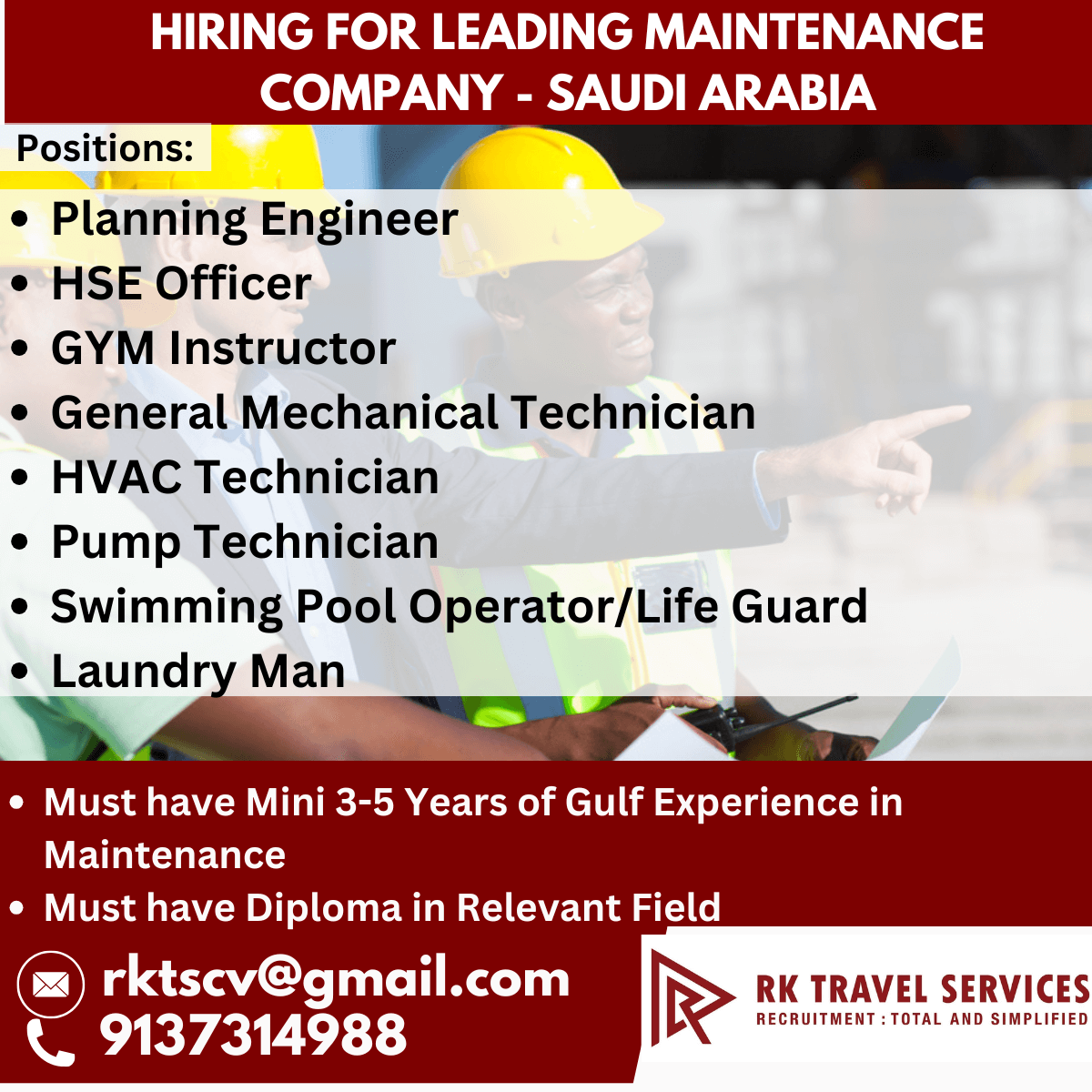 hiring for Leading Maintenance Company - Saudi Arabia