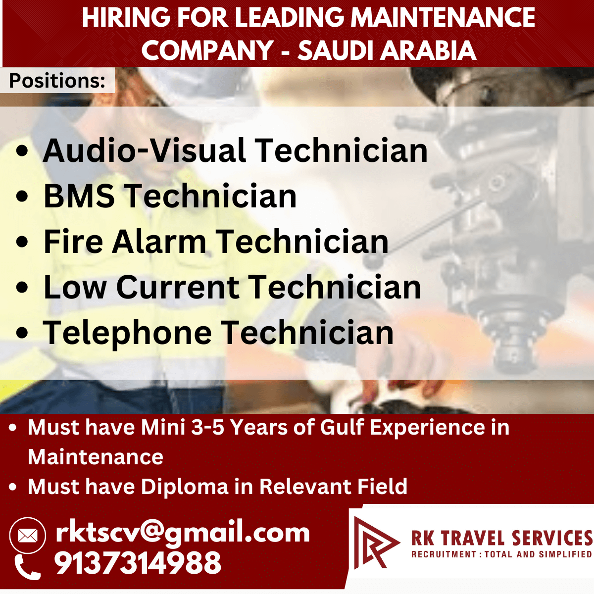 hiring for Leading Maintenance Company - Saudi Arabia