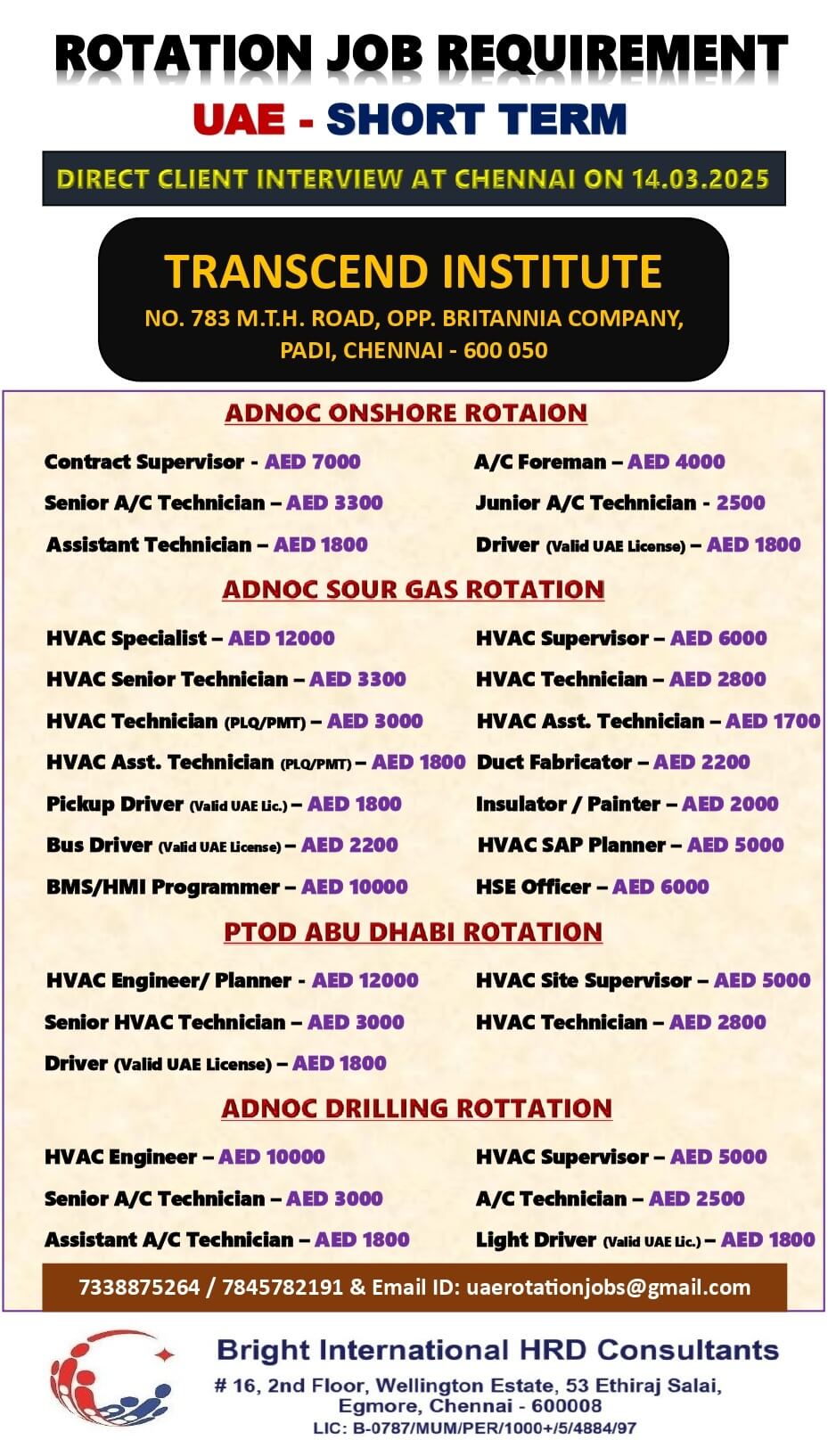 ROTATION JOB REQUIREMENT - UAE