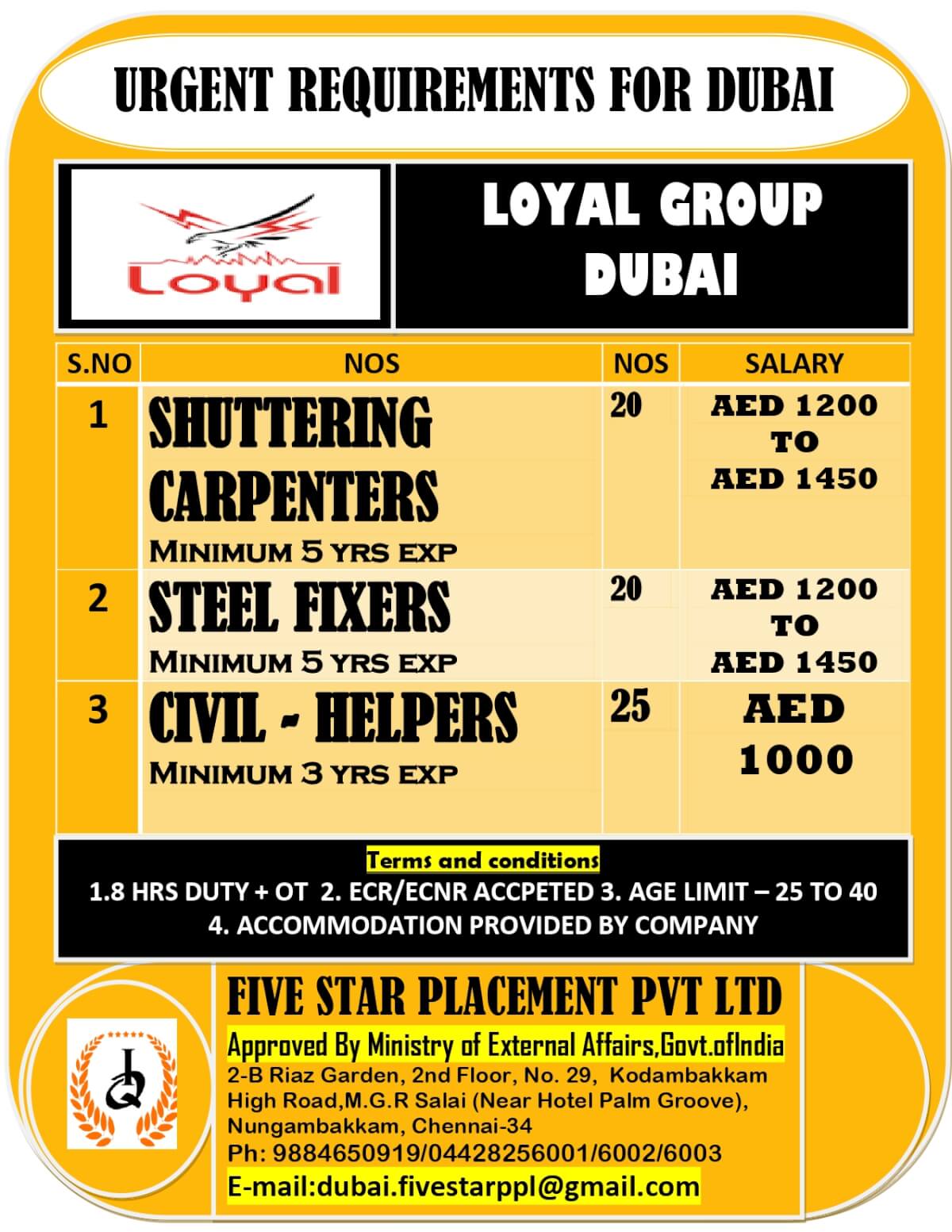 URGENT REQUIREMENT FOR DUBAI