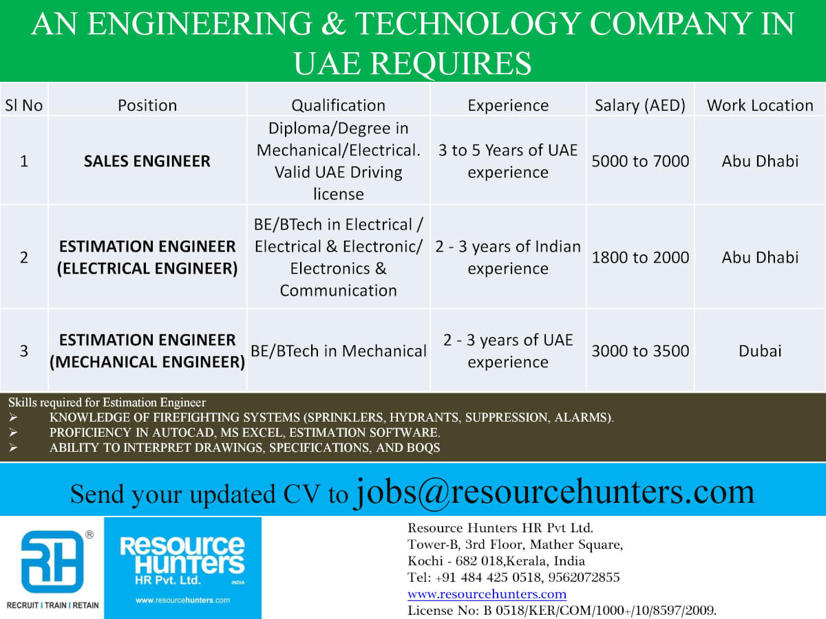 SALES ENGINEER/ESTIMATION ENGINEER