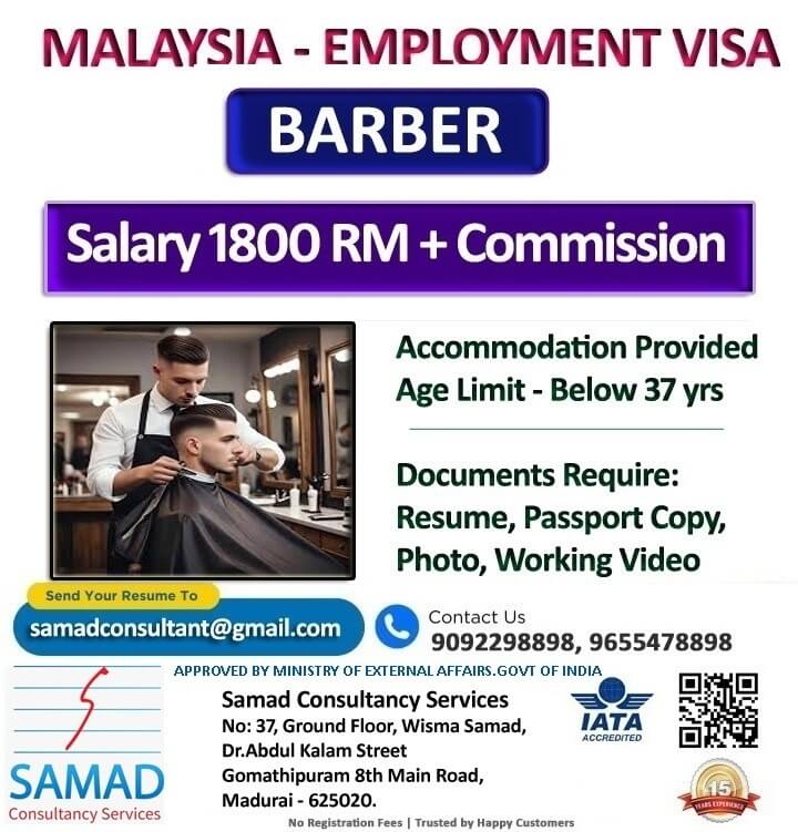 Malaysia Beauty Salon -  Employment Visa,  BARBER