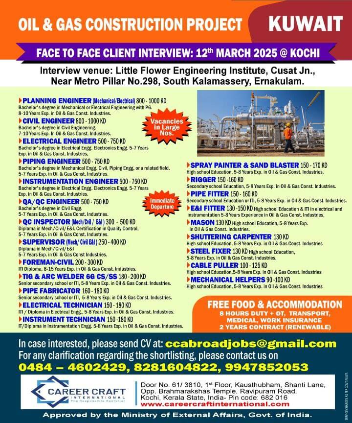 Client Interview at Kochi on 12th March, 2025 for Kuwait - XPO Technology General Trading and Contracting Co WLL