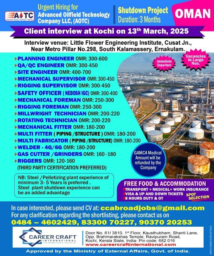 Client Interview at Kochi on 13th March, 2025 for Oman -