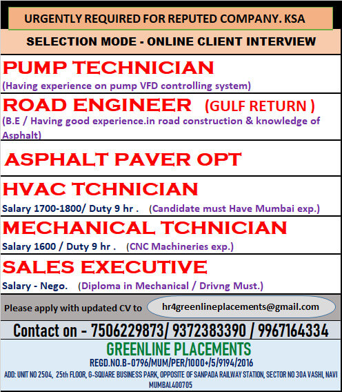 URGENTLY REQUIRED FOR REPUTED CO KSA