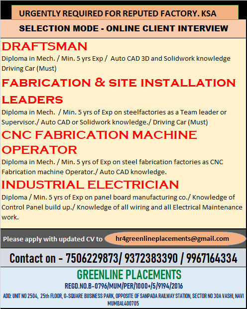 URGENTLY REQUIRED FOR REPUTED CO KSA