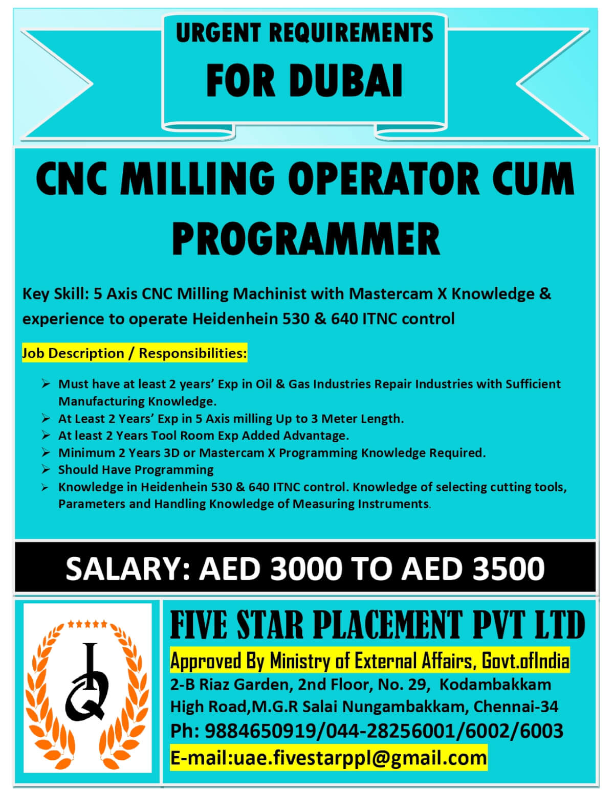 URGENT REQUIREMENT FOR DUBAI -UAE