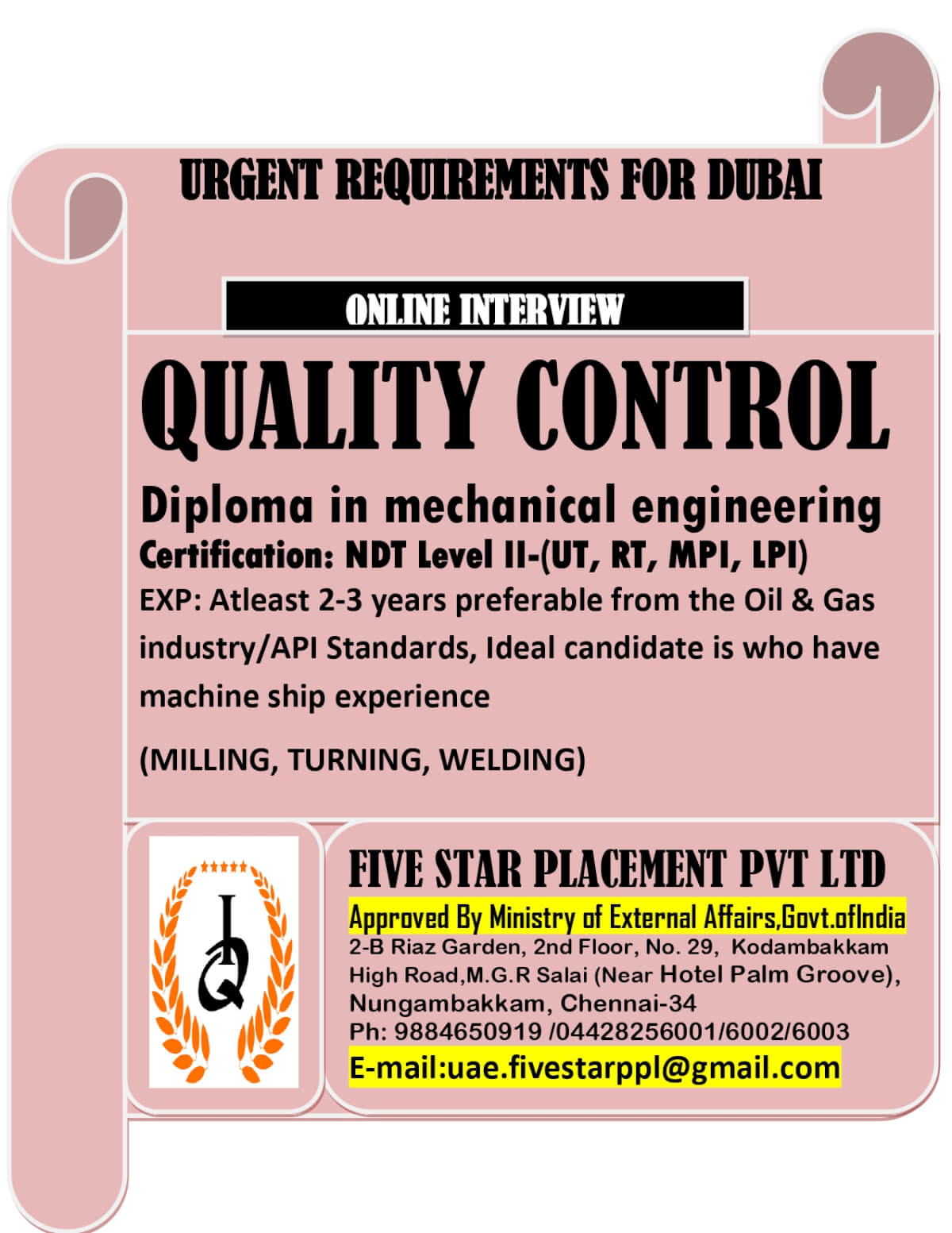 URGENT REQUIREMENT FOR DUBAI