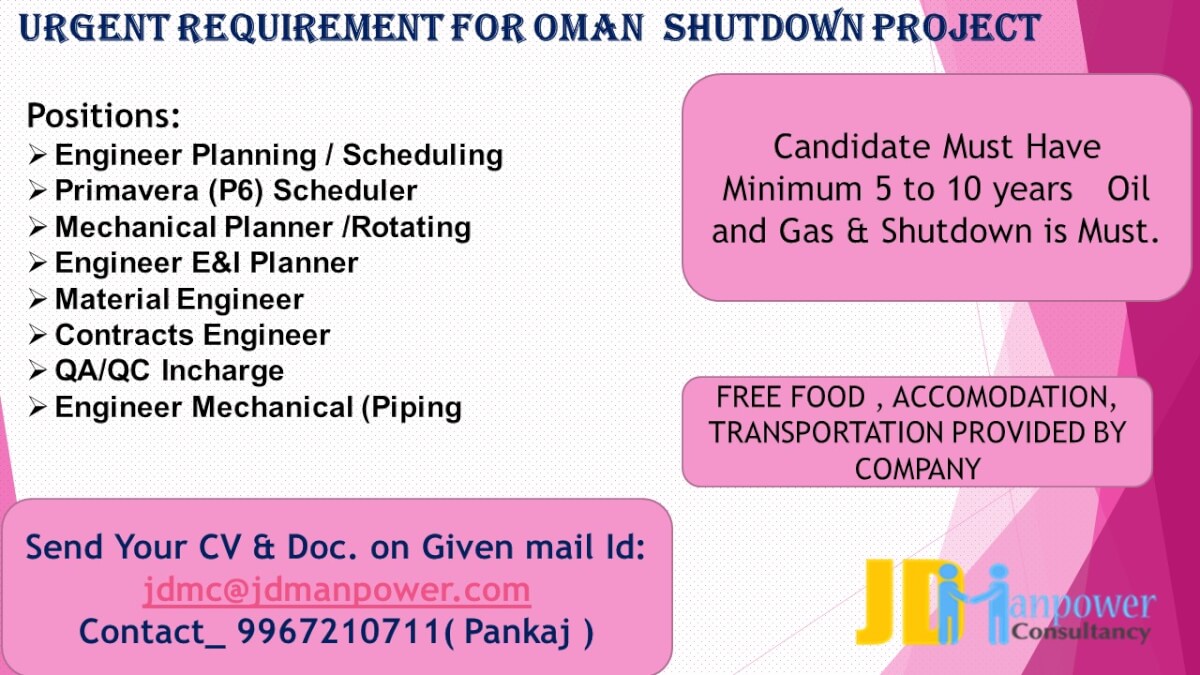 Urgent Requirement for OMAN - (Shutdown job)