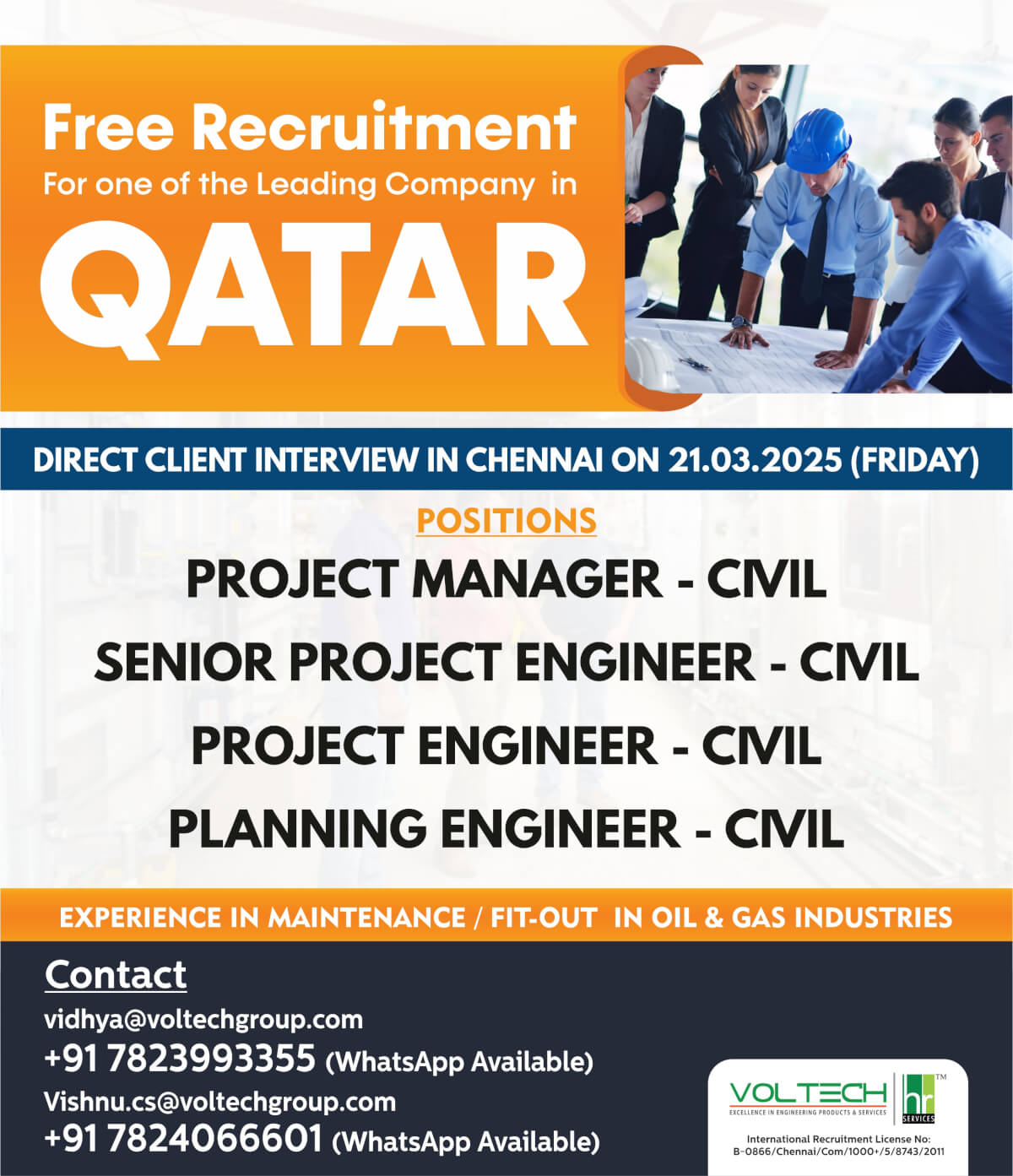 Free recruitment for one of the leading company in Qatar