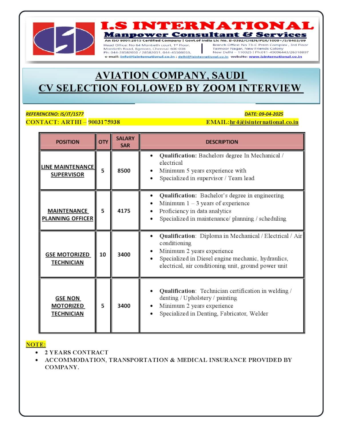 HIRING FOR SAUDI