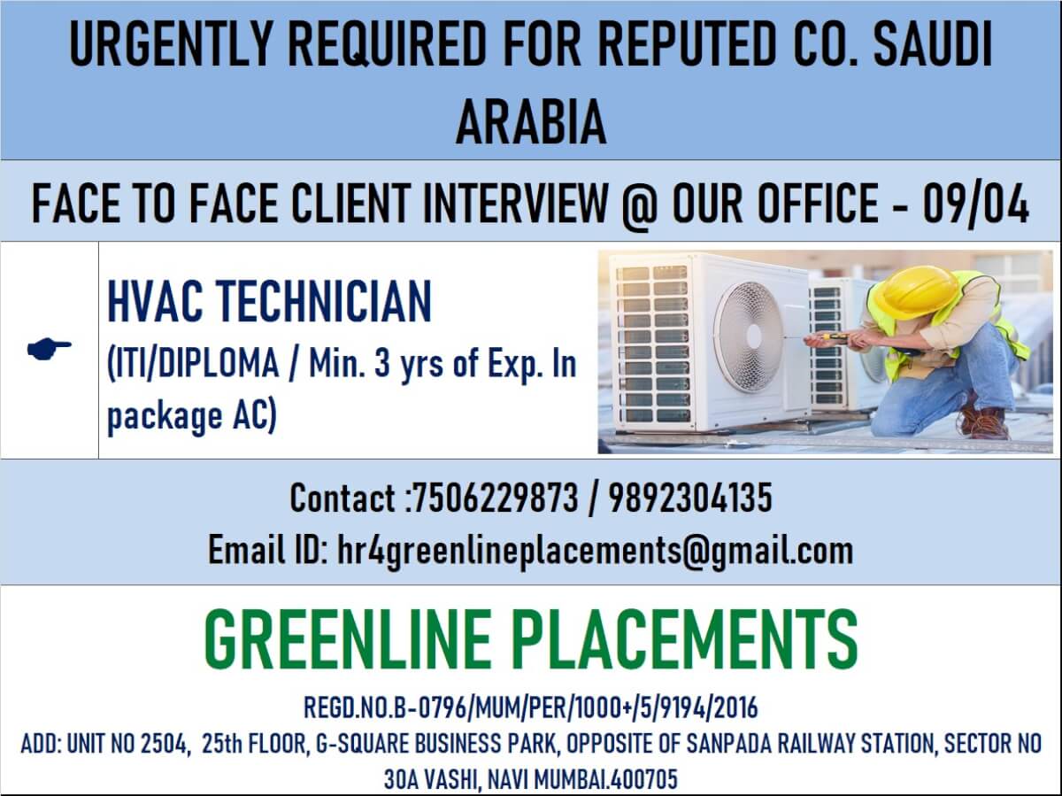 URGENTLY REQUIRED FOR REPUTED CO. SAUDI ARABIA URGENTLY REQUIRED FOR REPUTED CO. SAUDI ARABIA