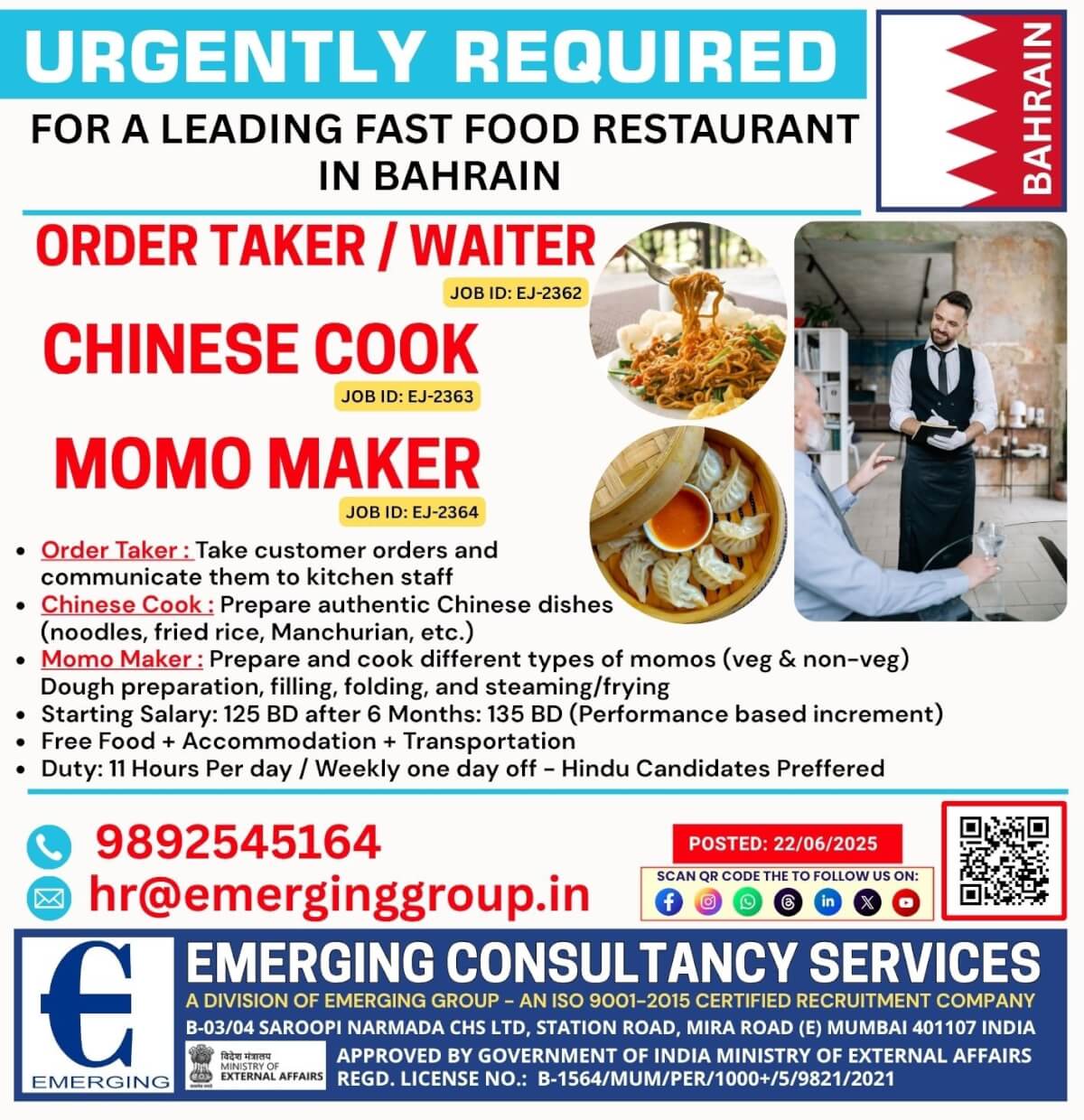 Urgently Required for Leading Fast Food Restaurant in BAHRAIN Urgently Required for Leading Fast Food Restaurant in BAHRAIN