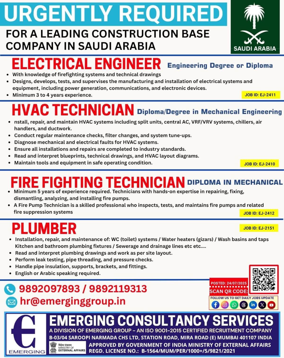 URGENTLY REQUIRED FOR A LEADING CONSTRUCTION COMPANY IN SAUDI ARABIA URGENTLY REQUIRED FOR A LEADING CONSTRUCTION COMPANY IN SAUDI ARABIA