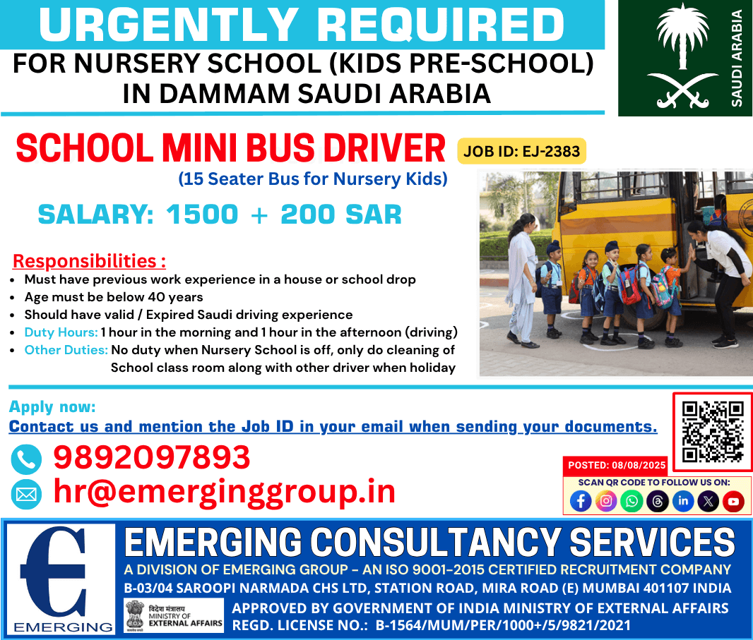 URGENT JOB OPENING – SCHOOL MINI BUS DRIVER URGENT JOB OPENING – SCHOOL MINI BUS DRIVER