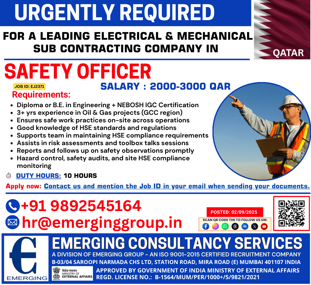Urgently Required Safety Officer Urgently Required Safety Officer
