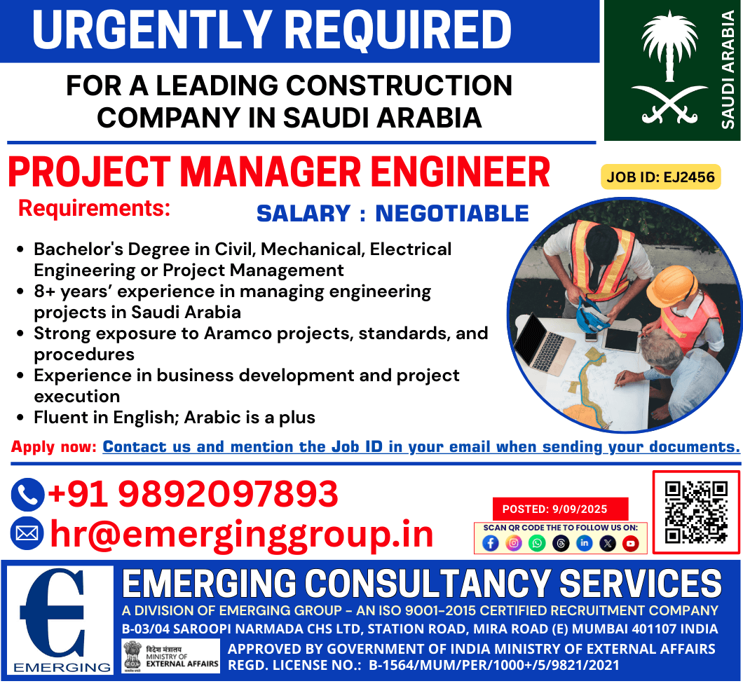 Urgent Requirement – Project Manager Engineer Urgent Requirement – Project Manager Engineer