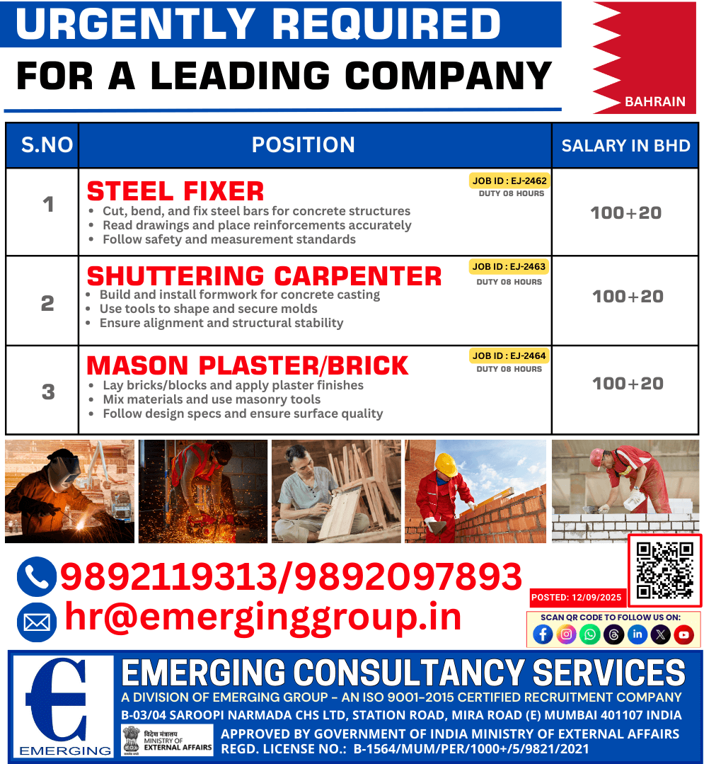 URGENTLY REQUIRED For a Leading Company URGENTLY REQUIRED For a Leading Company