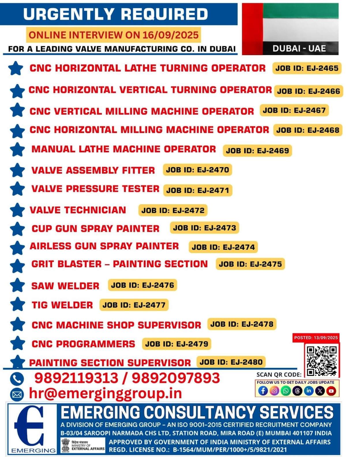 ONLINE INTERVIEW ON 16/09/2025 FOR A LEADING VALVE MANUFACTURING CO. IN DUBAI ONLINE INTERVIEW ON 16/09/2025 FOR A LEADING VALVE MANUFACTURING CO. IN DUBAI