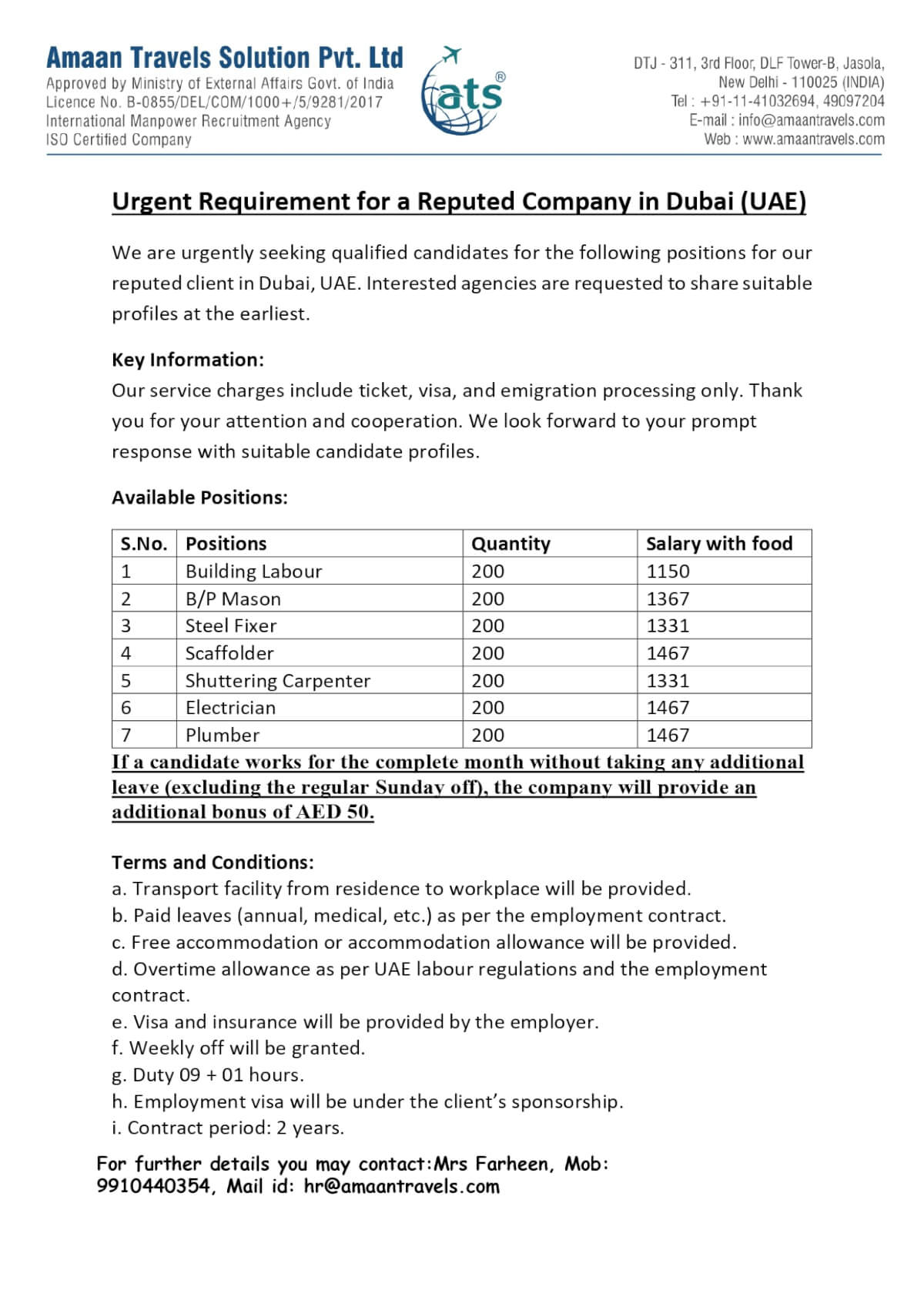 HIRING FOR UAE BASED CO HIRING FOR UAE BASED CO
