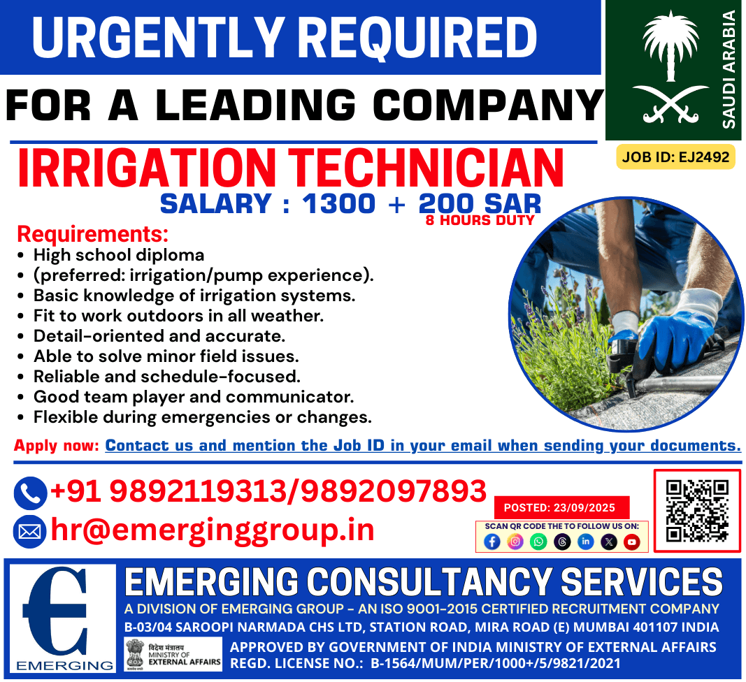 Irrigation Worker – Main Pipelines Irrigation Worker – Main Pipelines
