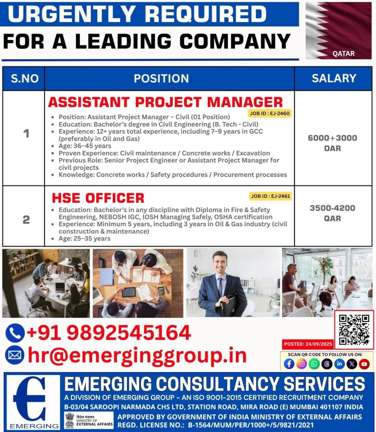 Urgently Hiring Assistant Project Manager – Civil and HSE OFFICER Urgently Hiring Assistant Project Manager – Civil and HSE OFFICER